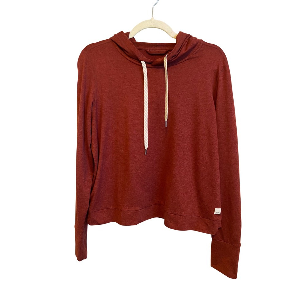 Vuori Halo Performance Hoodie Red Clay Heathered Pullover Thumbholes Women M